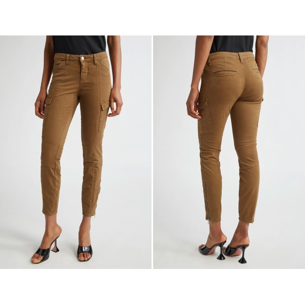 L'Agence Patton High Rise Skinny Cargo Pants Olive Brown Zip Ankle Women size 30